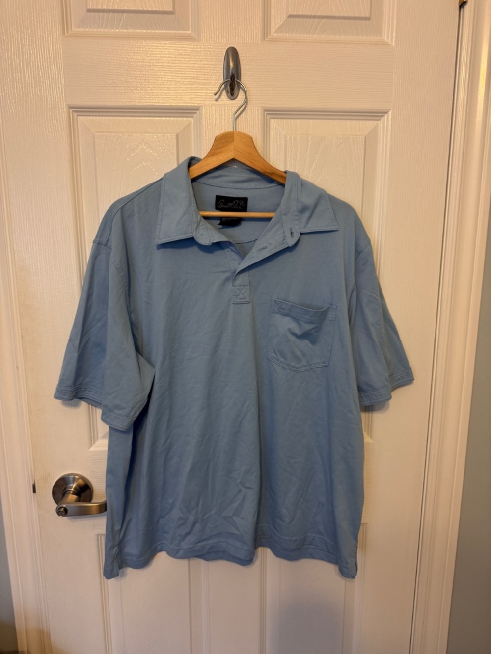 Vintage Casual Light Blue Polo Shirt with Pocket
